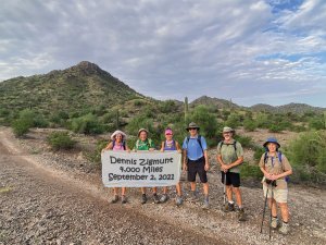 Active adults in the PebbleCreek Hiking Club enjoying Estrella Mountain Regional Park.